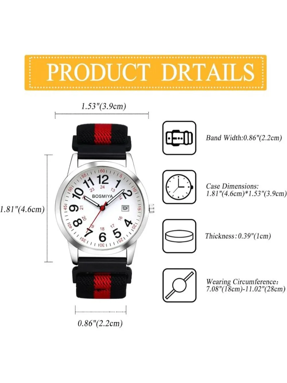 Women's White Red Quartz Analog Nylon Strap Elastic Band Date Wrist Watches